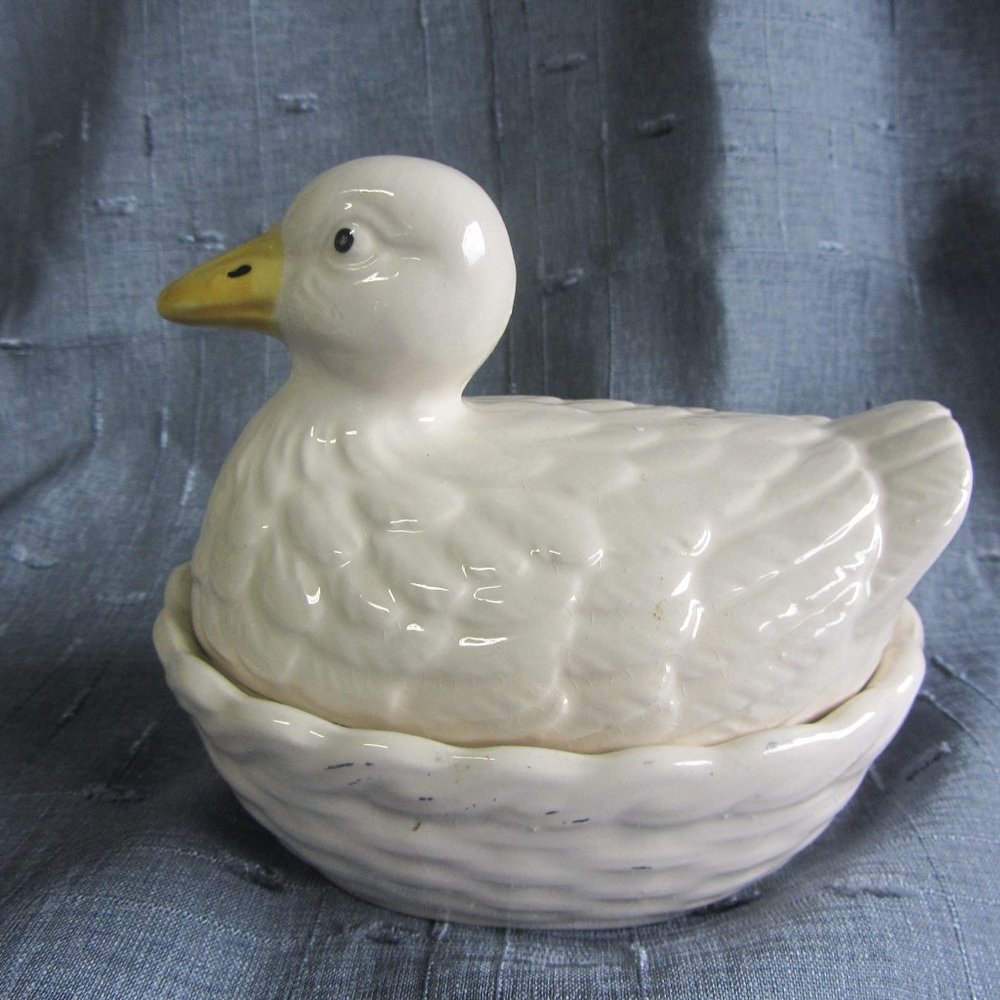 Vintage Otagiri Duck Butter Dish white Porcelain yellow Beak